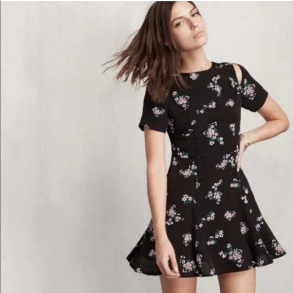 Reformation Felix Floral Print Black Mini Dress - Size 4